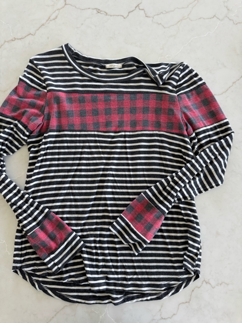 12PM by Mon Ami Black and White Striped Crewneck Top
